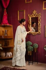 Ruby Beige & Yellow Mul Cotton Woven Saree